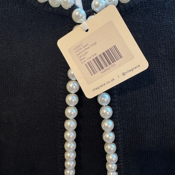 NWT VITA GRACE Isabella Pearl Edge Cardigan in Black, One Size - Picture 4 of 6